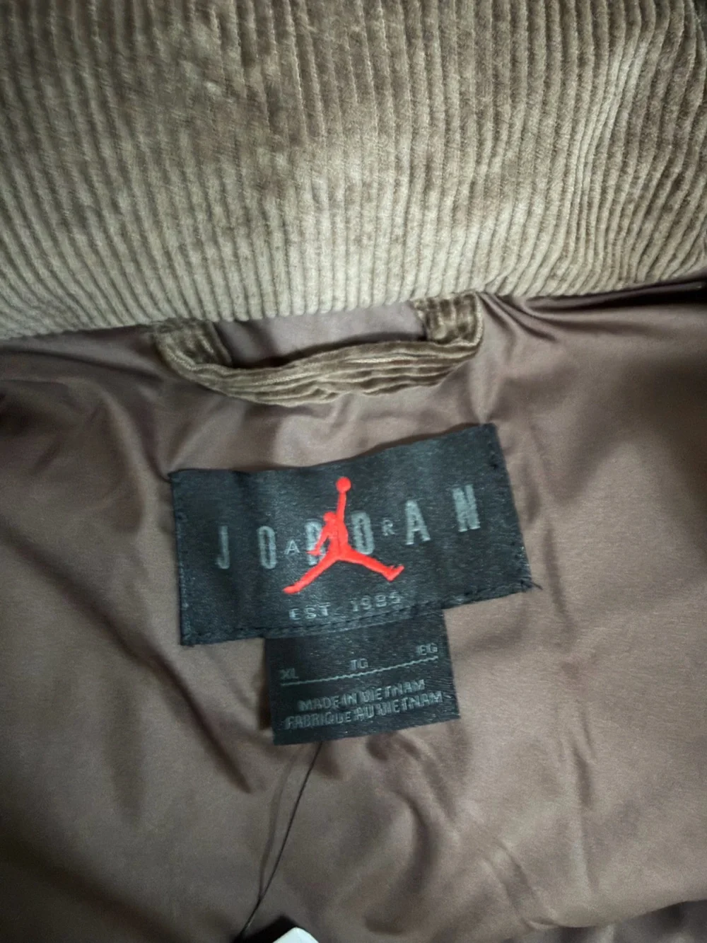 Nike Jordan Flight Down Puffer Baroque Brown Corduroy Men’s Size XL HV0536-237